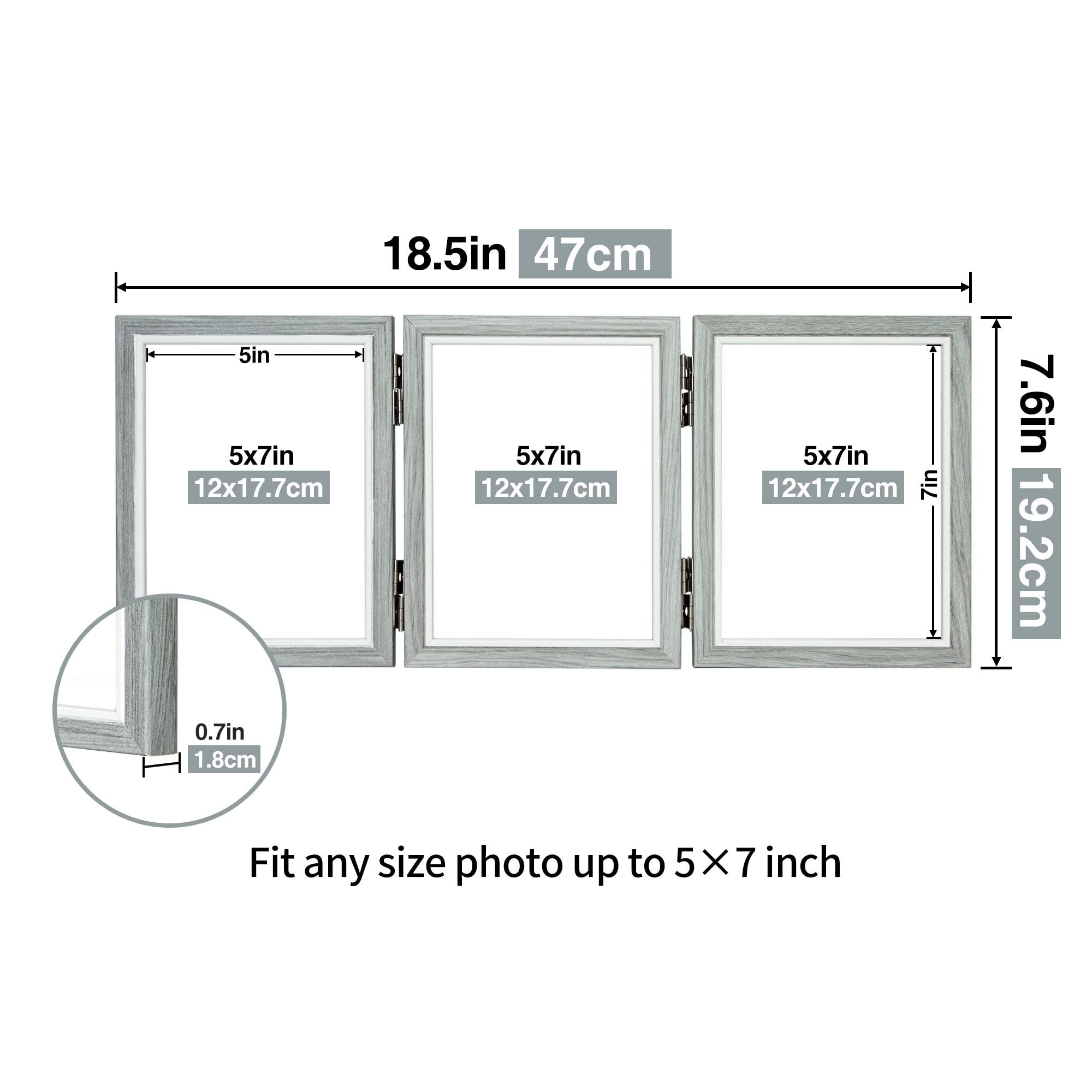 Afuly 7x5 Photo Frames Collage for Wall Multiple Picture Frames fit 6x4, 5x3, 3x3.5 Photo Grey Floating Frame with Double Sided